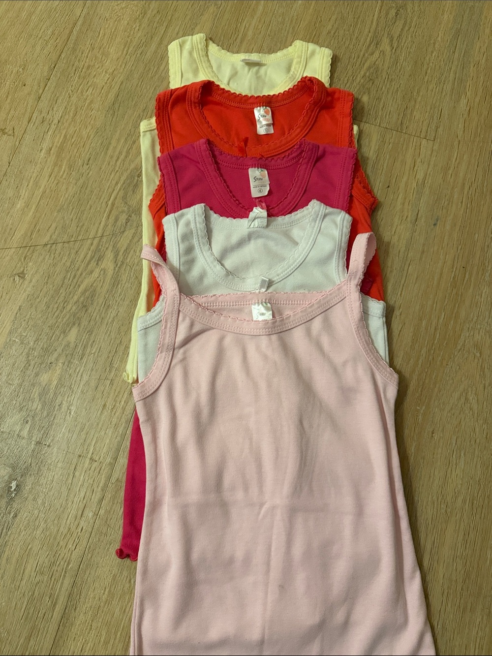 5 Girls' Cotton Camisole Tank Tops - Pink, White, Fuchsia, Red, Pale Yellow